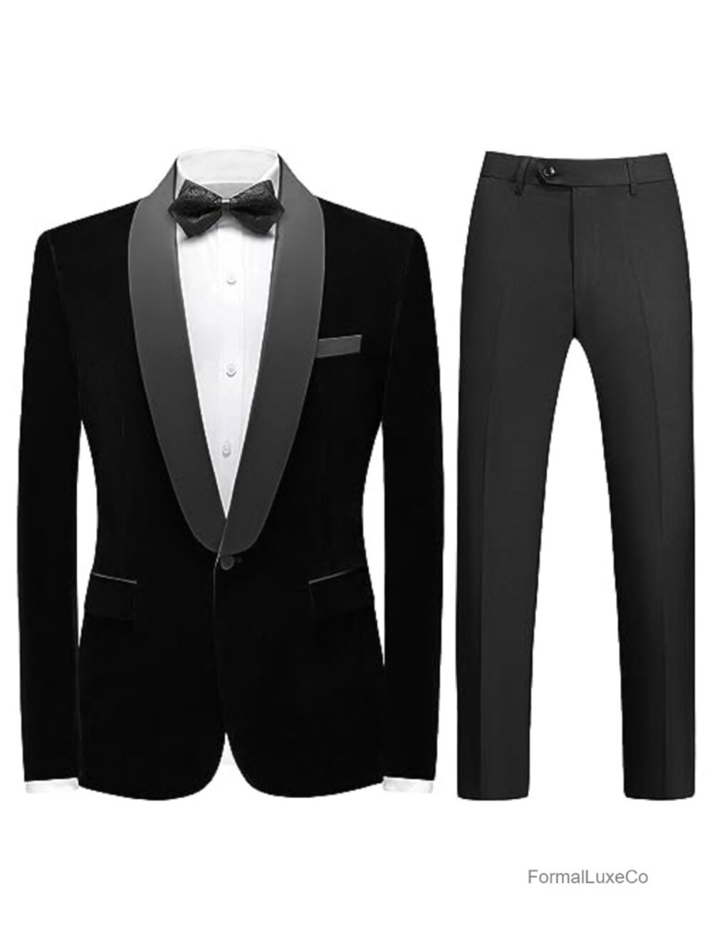 Mens Velvet Slim Fit 2 Piece Tuxedo Suit Shawl Lapel One Button Wedding